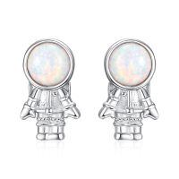 wholesale 925 Sterling Silver Astronaut Opal Stud Earrings with Colorful Stones and Hypoallergenic Design-Astronaut