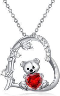wholesale  Sterling Silver Crystal Teddy Bear Necklace Birthstone Jewelry Gift for Women -01-January Birthstone