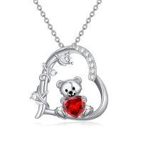 wholesale 925 Sterling Silver Crystal Teddy Bear Necklace Birthstone Jewelry Gift for Women-01-January Birthstone