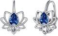 wholesale TOUPOP Lotus Leverback Earrings For Women Sterling Silver Flower Earrings Lotus Dangle Drop Earrings With Created Sapphire Lotus Jewelry Lotus Gifts For Christmas Birthday -0-0