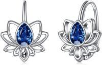 wholesale TOUPOP Lotus Leverback Earrings For Women Sterling Silver Flower Earrings Lotus Dangle Drop Earrings With Created Sapphire Lotus Jewelry Lotus Gifts For Christmas Birthday -undefined