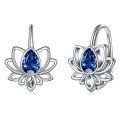 TOUPOP Sterling Silver Created Sapphire Lotus Flower Dangle Drop Earrings-0-0