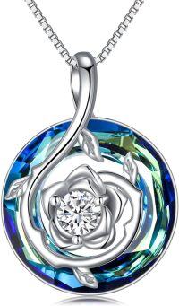 wholesale 925 Sterling Silver Blue Crystal Infinity Rose Pendant Necklace for Women - Mothers Day Gifts-Blue- Round Austrian Crystal