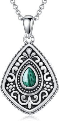 wholesale Sterling Silver Vintage Filigree Necklace w Malachite Turquoise Moonstone Opal Lapis Lazuli Pendant-Malachite