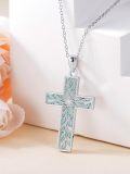 wholesale 925 Sterling Silver Green Leaf Patterned Cross Pendant Necklace for Women Faith  for Mom Wife Daughter Sister-0-3