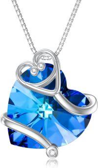 wholesale 925 Sterling Silver Heart-Shaped Crystal Nurse Necklace with Caduceus Pendant for Women Mom Graduation Gifts-C-Stethoscope Necklace-Blue Heart Crystal
