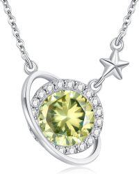 wholesale Silver Cubic Zirconia Saturn Pendant Necklace for Women-August