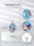 wholesale 925 Sterling Silver Blue Abalone Shell Alice in Wonderland Cat Pendant Necklace with Red Rose and Mushroom Elements - Gifts for Her-0-4