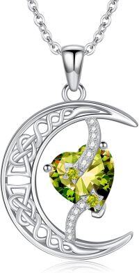 wholesale TOUPOP Peridot August Birthstone Necklace 925 Sterling Silver Moon And Star Pendant Necklace Celtic Moon Peridot Jewelry Anniversary Birthday Christmas Gifts For Women Wife Mom Her -undefined