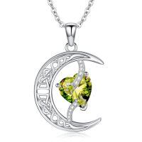 TOUPOP Sterling Silver Peridot Moon Star Pendant Necklace-undefined
