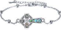 wholesale  925 Sterling Silver Celtic Cross Bracelet with Irish Abalone Design - Hypoallergenic, Nickel-Free, Gift Box Included-Silver-Abalone Celtic Cross Bracelet