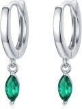 wholesale 925 Sterling Silver Green Stone Drop Dangle Huggie Hoop Earrings for Women-0-0