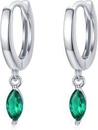 wholesale 925 Sterling Silver Green Stone Drop Dangle Huggie Hoop Earrings for Women-Emerald Hoop Earrings