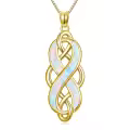 TOUPOP Sterling Silver Opal Celtic Knot Pendant Necklace-0-0