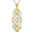 TOUPOP Sterling Silver Opal Celtic Knot Pendant Necklace-0-0