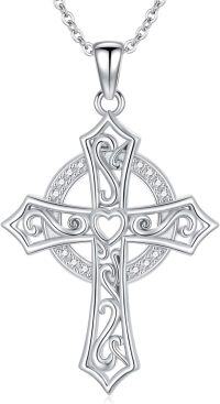 wholesale 925 Sterling Silver Celtic Knot Heart Cross Pendant Necklace for Women-Celtic Cross Necklace