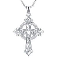 wholesale 925 Sterling Silver Celtic Cross Necklace With Heart Detail-Celtic Cross Necklace