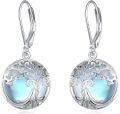 wholesale 925 Sterling Silver Blue Moonstone Tree of Life Leverback Earrings-0-0