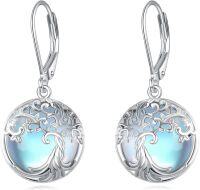 wholesale 925 Sterling Silver Blue Moonstone Tree of Life Leverback Earrings-Tree of Life Earrings