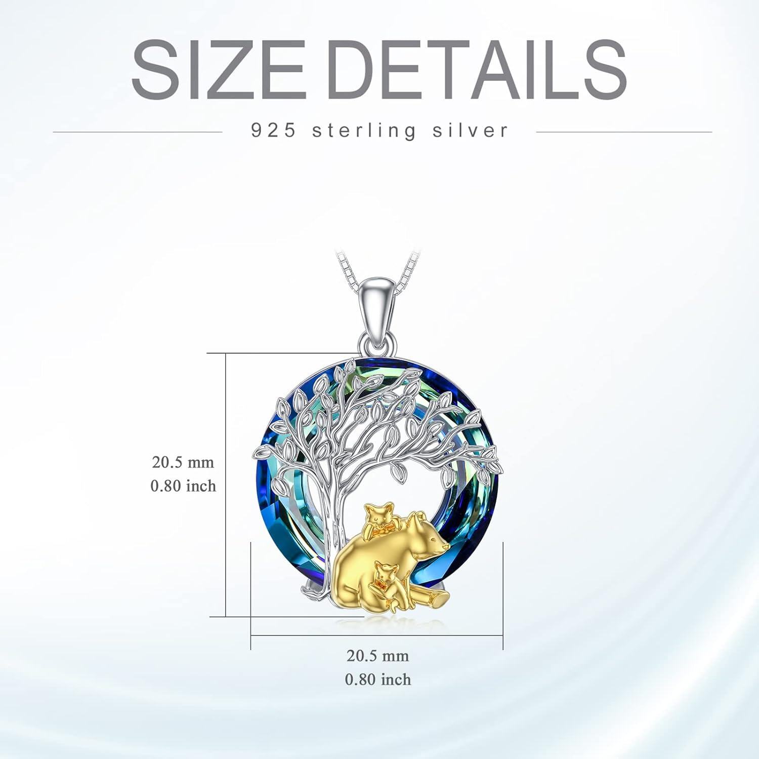 925 Sterling Silver Tree of Life with Animals Pendant Necklace - Blue Crystal & Gold Plated Foxes and Cats Design-0-4