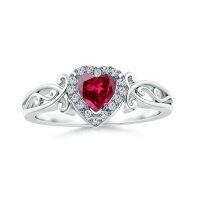 wholesale 925 Sterling Silver Heart-shaped Ruby Rings Wholesale With Zircon Halo Design-Ruby