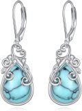 wholesale 925 Sterling Silver Turquoise Celtic Filigree Teardrop Dangle Earrings with Leverbacks-0-0