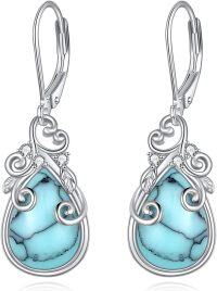 wholesale 925 Sterling Silver Turquoise Celtic Filigree Teardrop Dangle Earrings with Leverbacks-H-Turquoise Filigree
