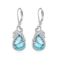 wholesale 925 Sterling Silver Turquoise Celtic Filigree Teardrop Dangle Earrings with Leverbacks-H-Turquoise Filigree