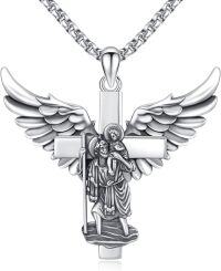 wholesale 925 Sterling Silver St Joseph Guardian Angel Cross Pendant Necklace for Men Women-B02 - St Christopher Cross