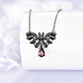 wholesale 925 Sterling Silver Bat with Red Cubic Zirconia and Black Stone Drop Pendant Necklace-0-2