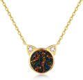 wholesale 14K Gold Opal Cat Face Pendant Necklace with Diamonds - Birthday Gifts for Her-0-0