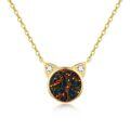 wholesale 14k Gold Cat Pendant Necklace Wholesale With Opal And Lab Diamond Ears-0-0