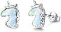 wholesale 925 Sterling Silver Rainbow Opal Unicorn Stud Earrings for Women Girls Gifts Hypoallergenic Jewelry 6mm x 8mm-0-0