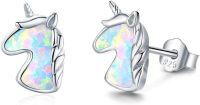 wholesale 925 Sterling Silver Rainbow Opal Unicorn Stud Earrings for Women Girls Gifts Hypoallergenic Jewelry 6mm x 8mm-Silver-Opal
