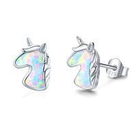 wholesale 925 Sterling Silver Rainbow Opal Unicorn Stud Earrings for Women Girls Gifts Hypoallergenic Jewelry 6mm x 8mm-Silver-Opal
