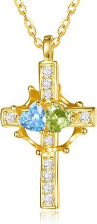 wholesale  Sterling Silver Birthstones Gold Cross Necklace for Women -03-08-Mar-Aug-03-08-Mar-Aug