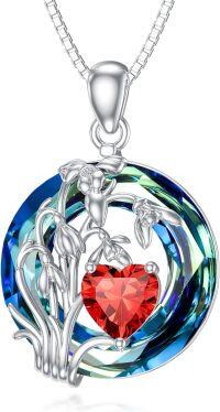 wholesale 925 Sterling Silver Crystal Birth Flower Birthstone Necklace 12 Month Floral Pendant Jewelry Women s Birthday Gift-01-January-Snowdrop