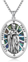 wholesale 925 Sterling Silver Oval St Peregrine Medal Prayer for Us Pendant Necklace-0-0