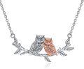wholesale 925 Sterling Silver Two Owls on Branches Pendant Necklace for Women Girls -0-0