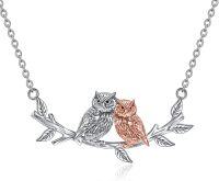 wholesale 925 Sterling Silver Two Owls on Branches Pendant Necklace for Women Girls -Owl