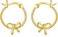 wholesale 925 Sterling Silver Bowknot Hoop Earrings for Women - Gold Tone 20mm Diameter-Bow