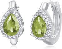 wholesale 925 Sterling Silver Birthstone Pear Teardrop Huggie Hoop Earrings for Women-August