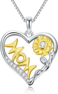 wholesale 925 Sterling Silver Sunflower Mom Heart Pendant Necklace for Women-April