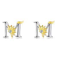 wholesale 925 Sterling Silver Sunflower Initial Alphabet Letter Script Name Stud Earrings for Women-Initial M
