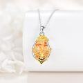 wholesale 925 Sterling Silver Amber Honeybee & Flower Pendant Necklace for Women Girls-0-3