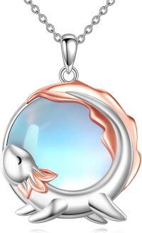 wholesale 925 Sterling Silver Moonstone Axolotl Pendant Necklace for Women - Cute -Axolotl Moonstone
