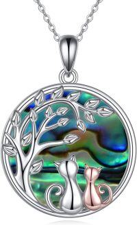 wholesale 925 Sterling Silver Abalone Shell Celtic Moon Black Cat Tree of Life Pendant Necklace for Women-D-2 Cat Tree of Life Abalone Necklace