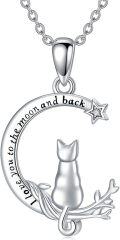 wholesale 925 Sterling Silver Moon & Star Cat Pendant Necklace for Women Gifts-0-1