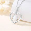 wholesale 925 Sterling Silver Oval White Opal & Cultured Diamond Heart Pendant Necklace - 18 Chain-0-1