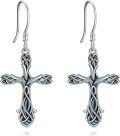 wholesale 925 Sterling Silver Celtic Knot Abalone Shell Cross Dangle Drop Earrings for Women-0-0